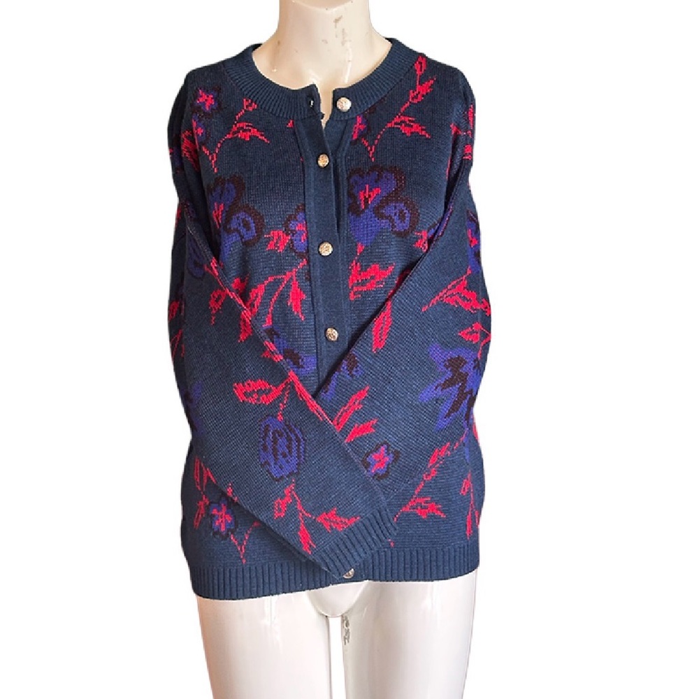 Vintage Grace Navy and Red Floral Cardigan